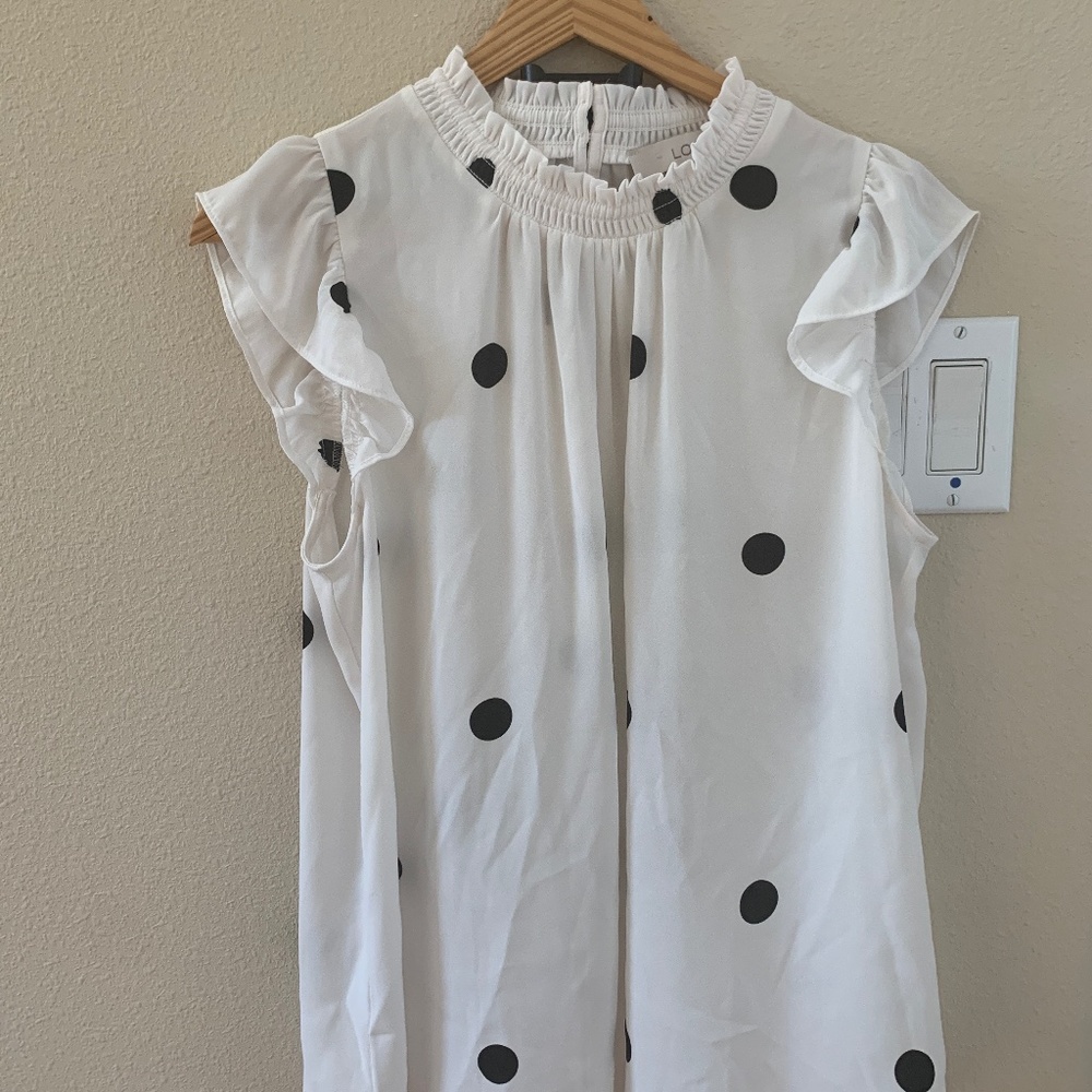 LOFT Ruffle Sleeveless Blouse w/Polka Dots